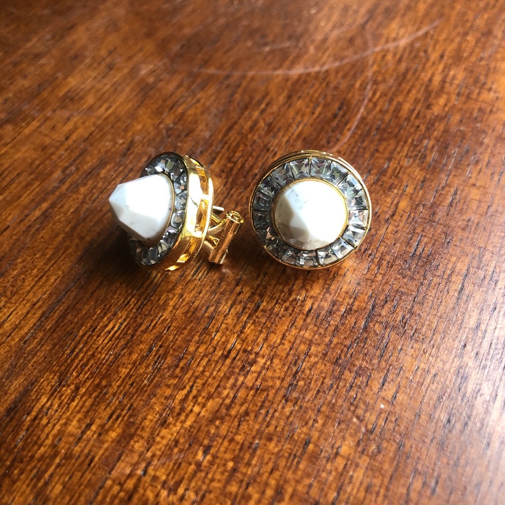 Lele Sadoughi Gold-Tone White Stone Clip Earrings